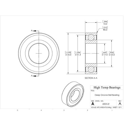 Picture of 17mm 6003 Deep Groove Shielded ZZ Ball Bearing