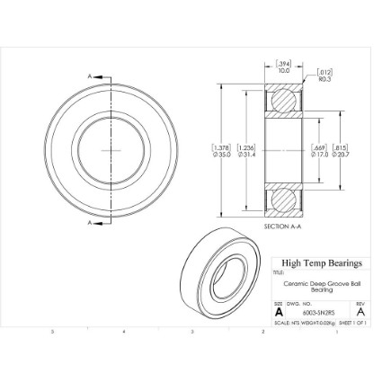 Picture of 17mm 6003 Deep Groove Ceramic Si3N4 Sealed Bearing