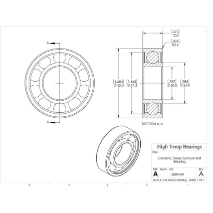 Picture of 20mm 6004 Deep Groove Ceramic Si3N4 Open Bearing