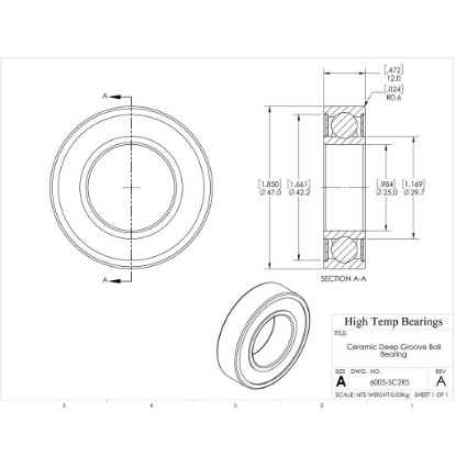 Picture of 25mm 6005 Deep Groove Ceramic SiC Sealed Bearing