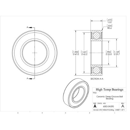 Picture of 25mm 6005 Deep Groove Ceramic Si3N4 Sealed Bearing