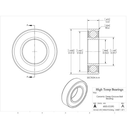 Picture of 25mm 6005 Deep Groove Ceramic ZrO2 Sealed Bearing