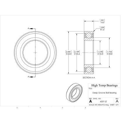 Picture of 35mm 6007 Deep Groove Shielded ZZ Ball Bearing
