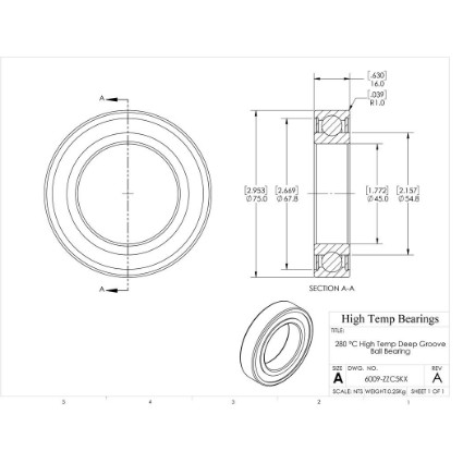 Picture of 45mm 6009 High Temperature 280 °C Shielded ZZ C5 Bearing