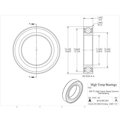 Picture of 50mm 6010 High Temperature 250 °C Sealed C5 Bearing