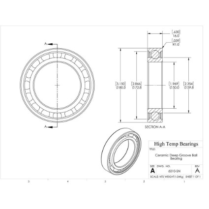 Picture of 50mm 6010 Deep Groove Ceramic Si3N4 Open Bearing