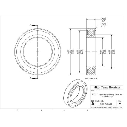 Picture of 55mm 6011 High Temperature 250 °C Sealed C5 Bearing