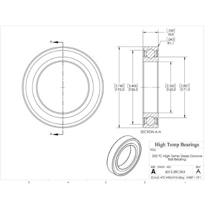 Picture of 60mm 6012 High Temperature 250 °C Sealed C5 Bearing
