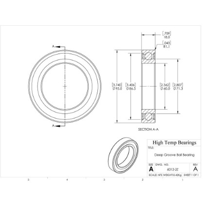 Picture of 60mm 6012 Deep Groove Shielded ZZ Ball Bearing