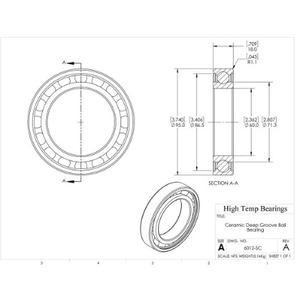 Picture of 60mm 6012 Deep Groove Ceramic SiC Open Bearing