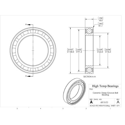 Picture of 65mm 6013 Deep Groove Ceramic ZrO2 Open Bearing
