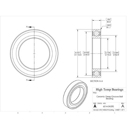 Picture of 70mm 6014 Deep Groove Ceramic Si3N4 Sealed Bearing