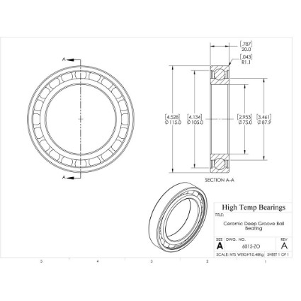 Picture of 75mm 6015 Deep Groove Ceramic ZrO2 Open Bearing