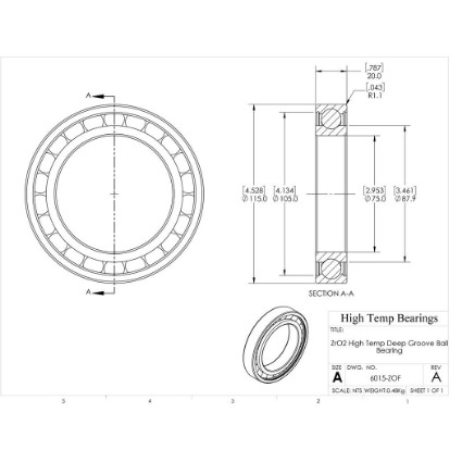 Picture of 75mm 6015 High Temperature 400 °C Ceramic Bearing