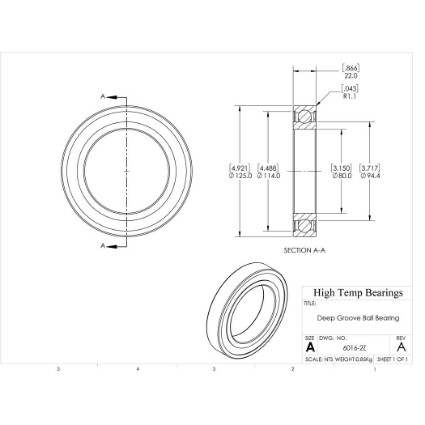 Picture of 80mm 6016 Deep Groove Shielded ZZ Ball Bearing