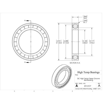 Picture of 80mm 6016 High Temperature 1200 °C Ceramic Bearing