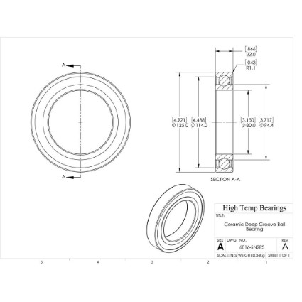 Picture of 80mm 6016 Deep Groove Ceramic Si3N4 Sealed Bearing