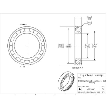 Picture of 80mm 6016 High Temperature 400 °C Ceramic Bearing