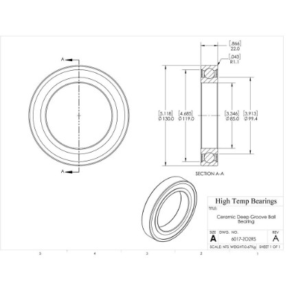 Picture of 85mm 6017 Deep Groove Ceramic ZrO2 Sealed Bearing