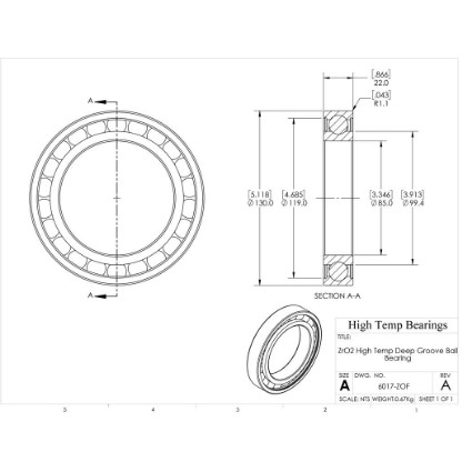 Picture of 85mm 6017 High Temperature 400 °C Ceramic Bearing