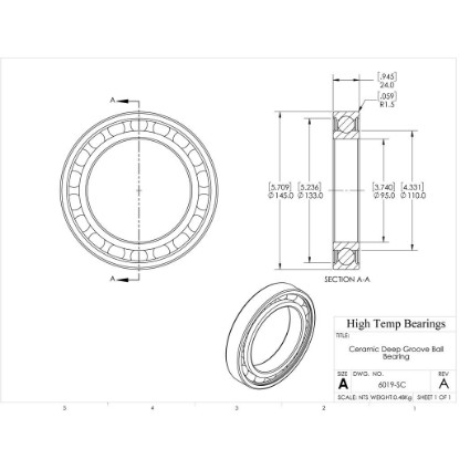 Picture of 95mm 6019 Deep Groove Ceramic SiC Open Bearing