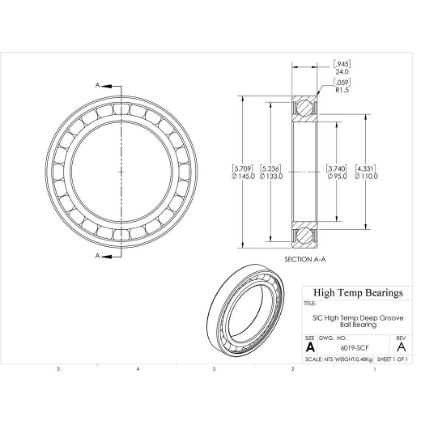 Picture of 95mm 6019 High Temperature 1200 °C Ceramic Bearing
