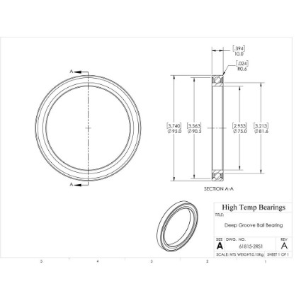 Picture of 75mm 61815 Deep Groove Sealed Ball Bearing
