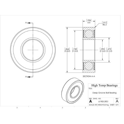 Picture of 10mm 61900 Deep Groove Sealed Ball Bearing