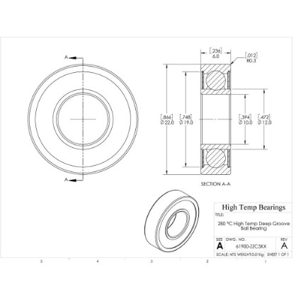 Picture of 10mm 61900 High Temperature 280 °C Shielded ZZ C5 Bearing