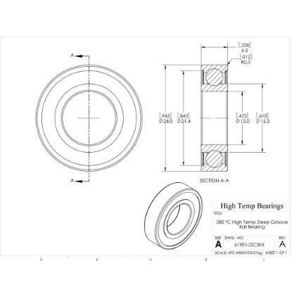 Picture of 12mm 61901 High Temperature 280 °C Shielded ZZ C5 Bearing