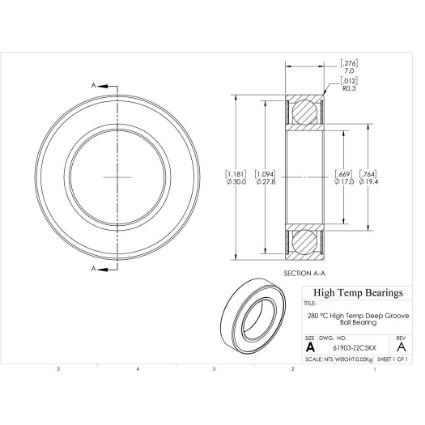 Picture of 17mm 61903 High Temperature 280 °C Shielded ZZ C5 Bearing