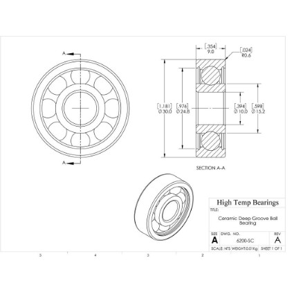 Picture of 10mm 6200 Deep Groove Ceramic SiC Open Bearing