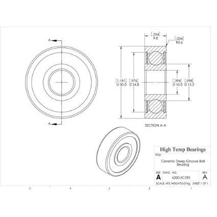 Picture of 10mm 6200 Deep Groove Ceramic SiC Sealed Bearing