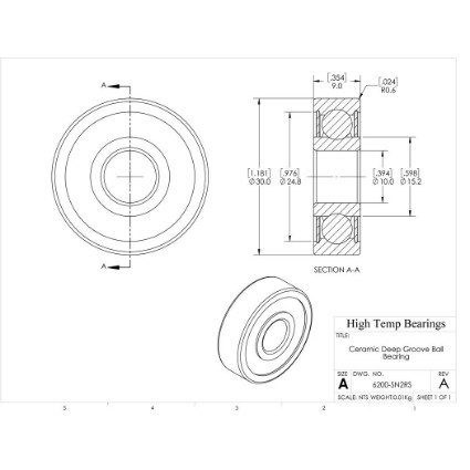 Picture of 10mm 6200 Deep Groove Ceramic Si3N4 Sealed Bearing