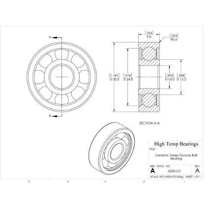 Picture of 10mm 6200 Deep Groove Ceramic ZrO2 Open Bearing