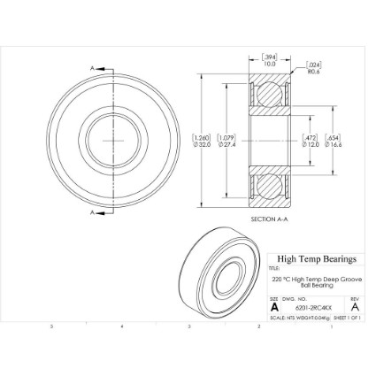Picture of 12mm 6201 High Temperature 220 °C Sealed C4 Bearing
