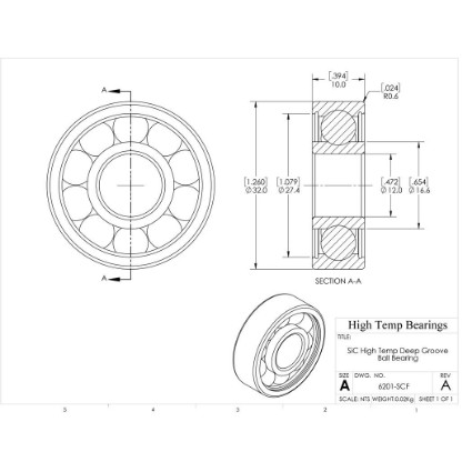 Picture of 12mm 6201 High Temperature 1200 °C Ceramic Bearing