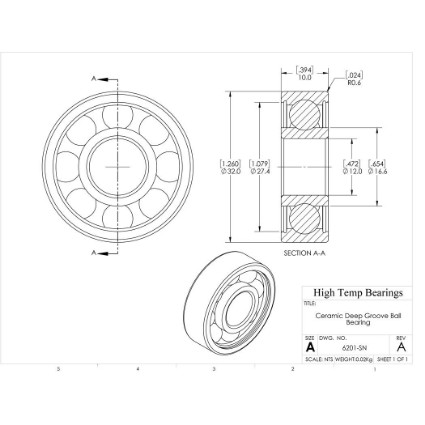 Picture of 12mm 6201 Deep Groove Ceramic Si3N4 Open Bearing