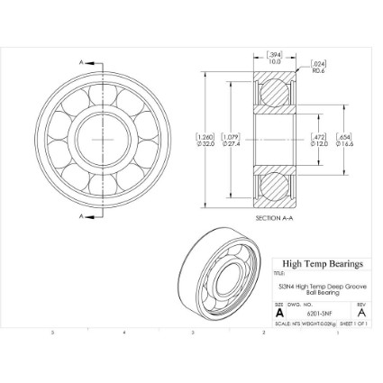 Picture of 12mm 6201 High Temperature 800 °C Ceramic Bearing