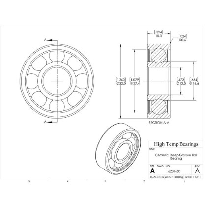 Picture of 12mm 6201 Deep Groove Ceramic ZrO2 Open Bearing