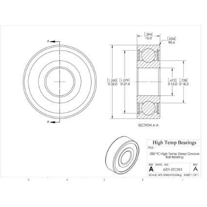 Picture of 12mm 6201 High Temperature 280 °C Shielded ZZ C5 Bearing