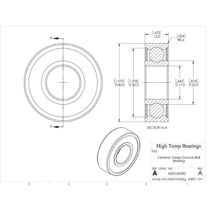 Picture of 17mm 6203 Deep Groove Ceramic Si3N4 Sealed Bearing