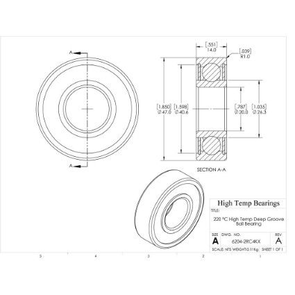 Picture of 20mm 6204 High Temperature 220 °C Sealed C4 Bearing