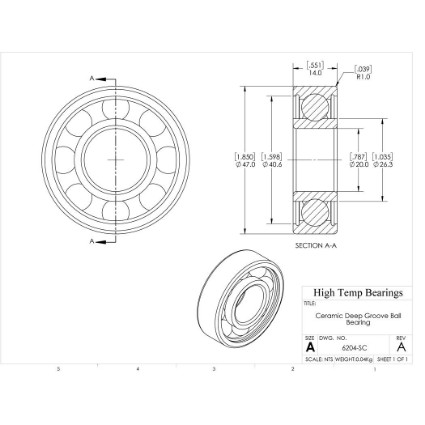 Picture of 20mm 6204 Deep Groove Ceramic SiC Open Bearing