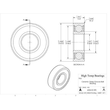 Picture of 20mm 6204 Deep Groove Ceramic SiC Sealed Bearing