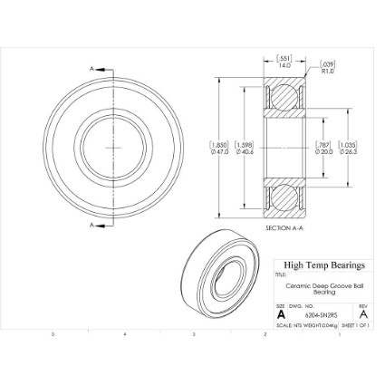 Picture of 20mm 6204 Deep Groove Ceramic Si3N4 Sealed Bearing