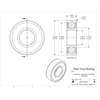 Picture of 20mm 6204 Deep Groove Ceramic ZrO2 Sealed Bearing