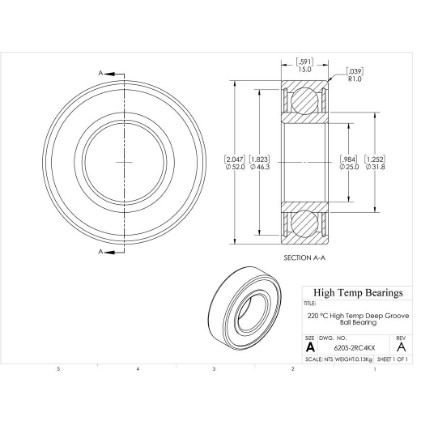 Picture of 25mm 6205 High Temperature 220 °C Sealed C4 Bearing