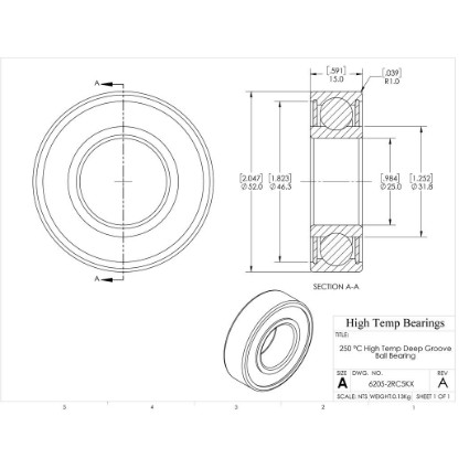 Picture of 25mm 6205 High Temperature 250 °C Sealed C5 Bearing