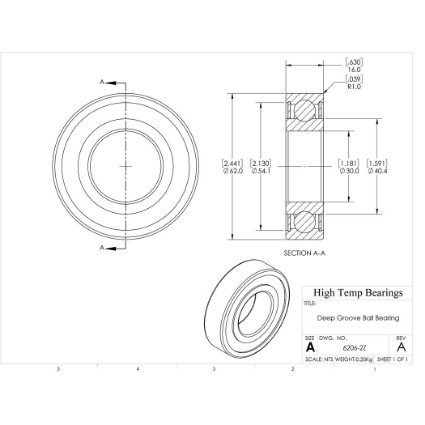 Picture of 30mm 6206 Deep Groove Shielded ZZ Ball Bearing